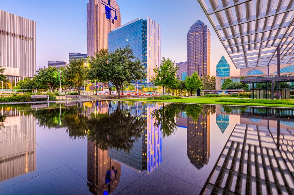 Dallas downtown cityscape at twilight