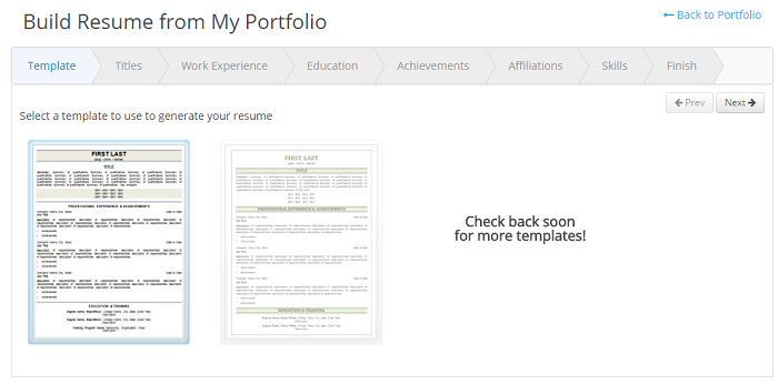 Build a resume from the iHire portfolio