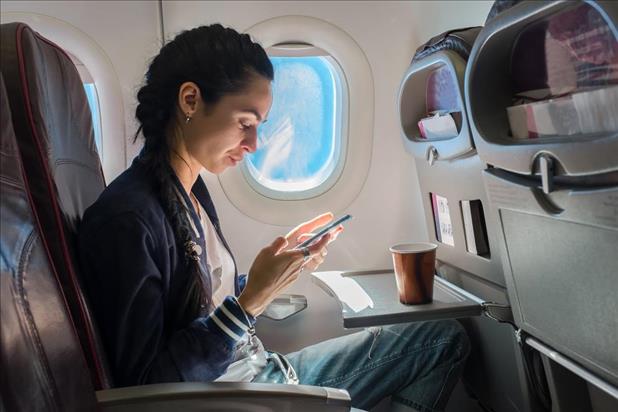 Travel nurse waiting for her flight to take off