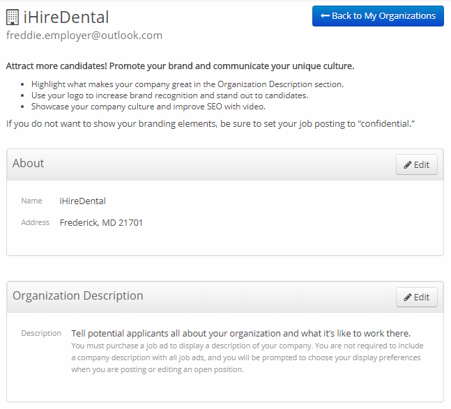 Adding an organization description can help build your employer brand