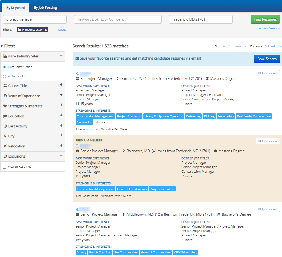 iHireConstruction Search - Project Manager