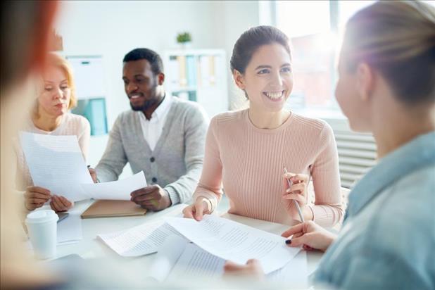 accountant meeting with her team