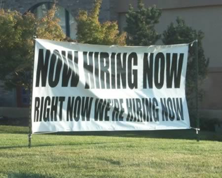 Large banner promoting company's open positions