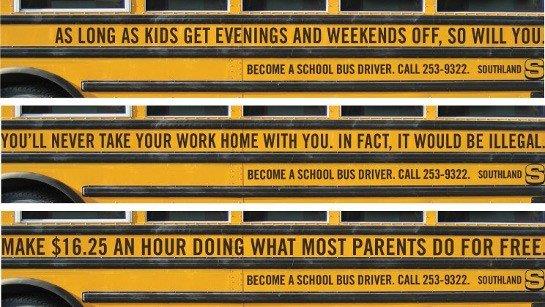 Job ad on side of a school bus