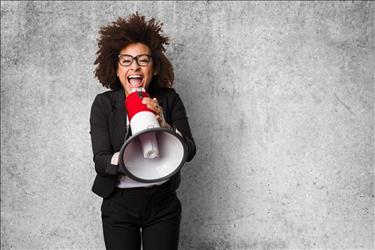 happy employee with megaphone