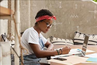 freelancer working on her professional portfolio