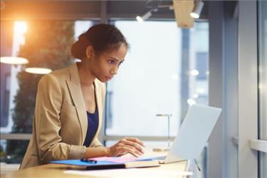 office manager looking at computer