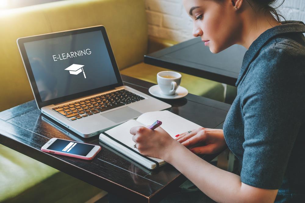 Woman taking online course