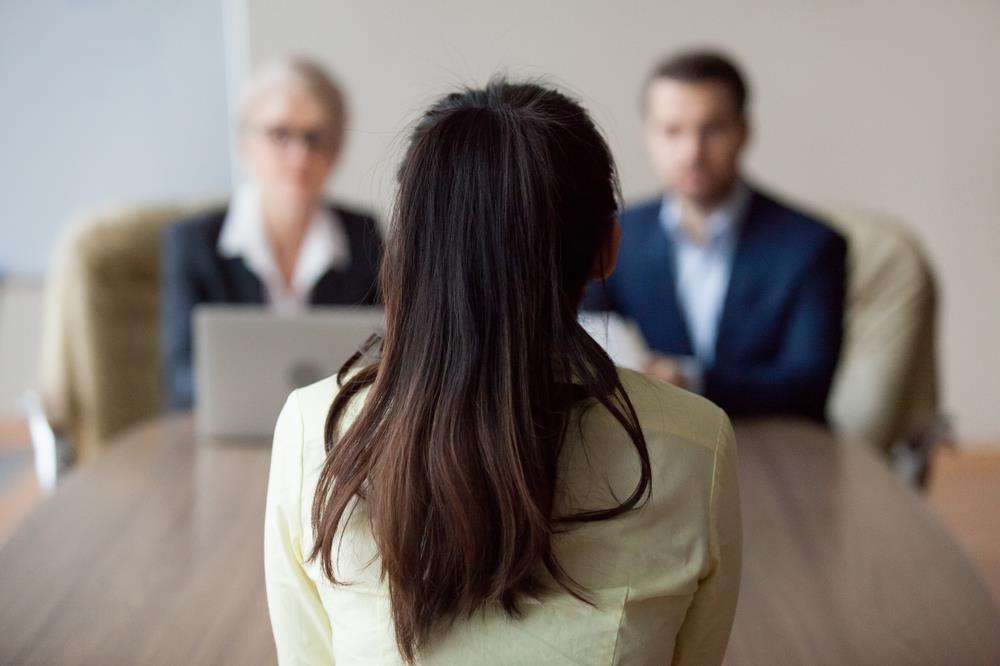 Job candidate participating in a panel interview