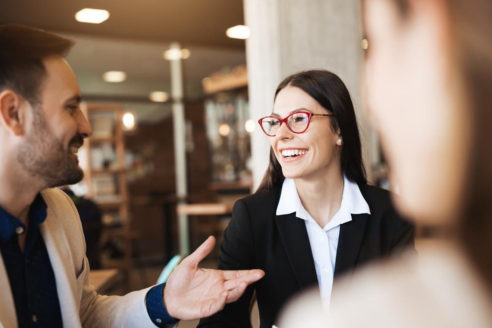 HR interviewee smiling at her interview