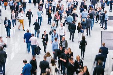 aerial image of optometry professionals gathering at a conference