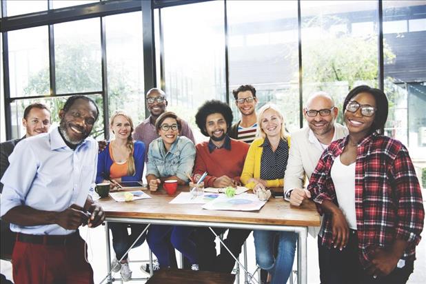 Group of employees who feel welcome and comfortable in their workplace