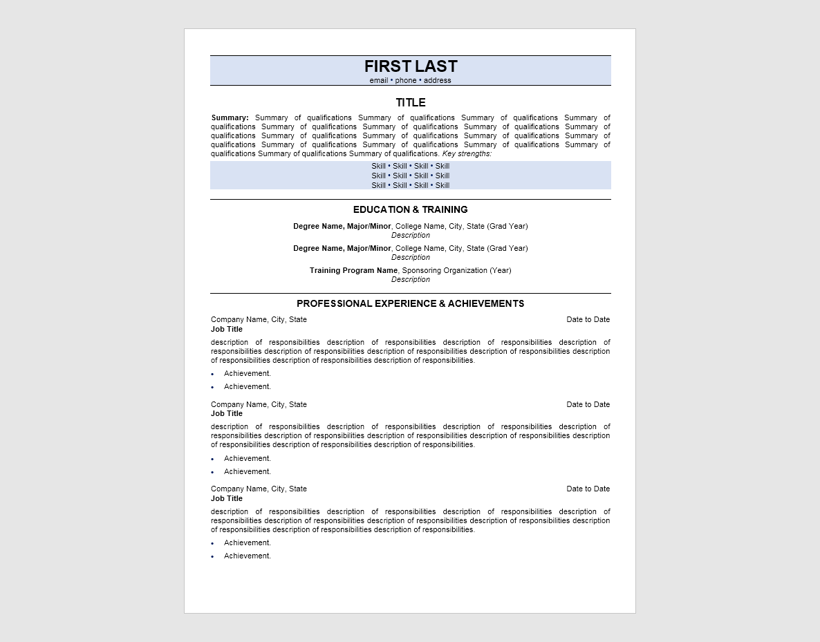 Screenshot of iHire's entry-level resume template