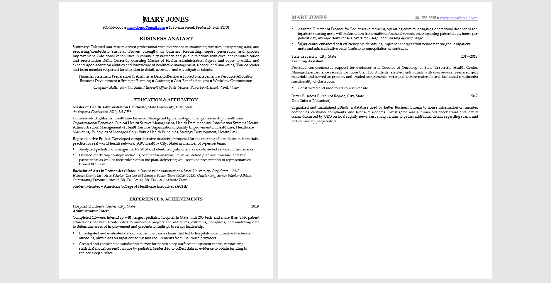 Sample resume using a combination of strategies