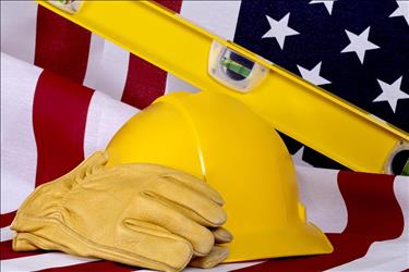 construction materials on American flag