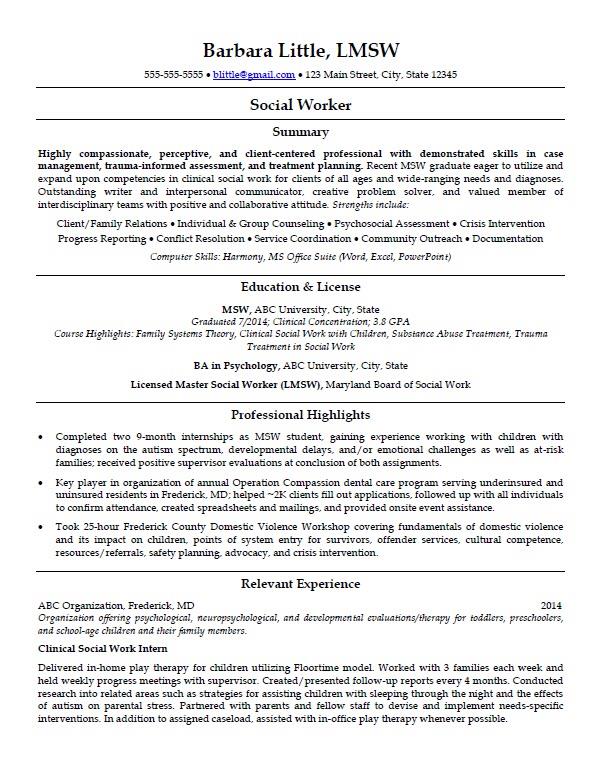 ihire hybrid resume example for a social worker