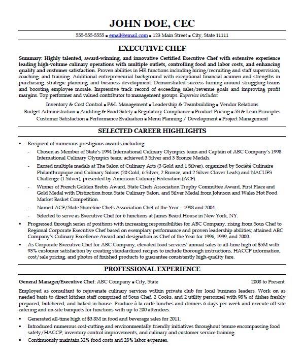 ihire hybrid resume example for an executive chef