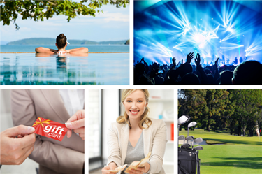 Employee reward options include spa days, concerts, gift cards, cash, or even golf clubs