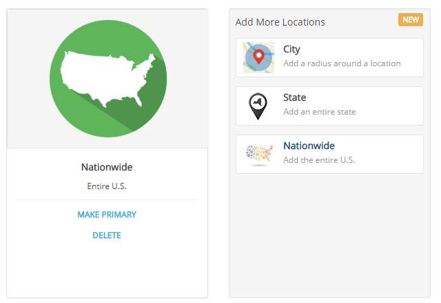 screen shot of ihire's new multiple location job search nationwide option