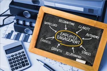 employee engagement written on chalkboard on desk