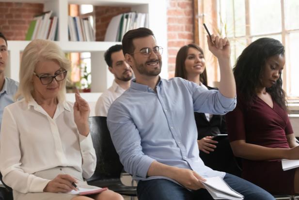 employees at a meeting