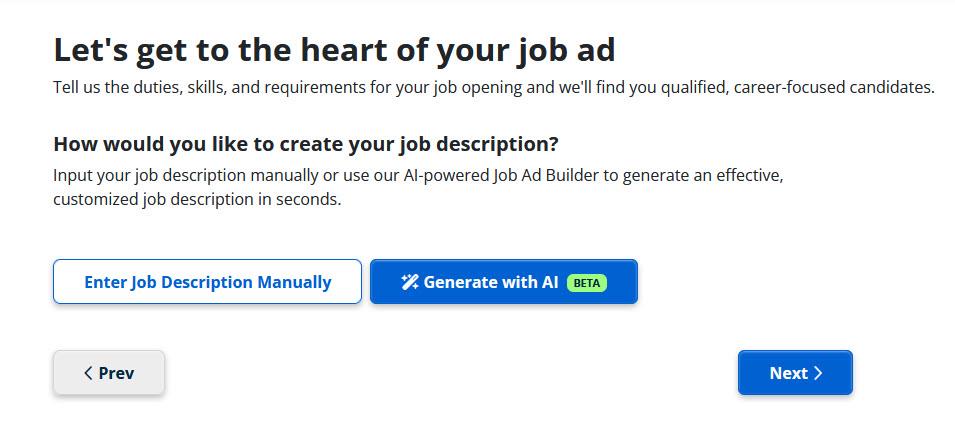 iHire's AI-powered job ad builder screenshot