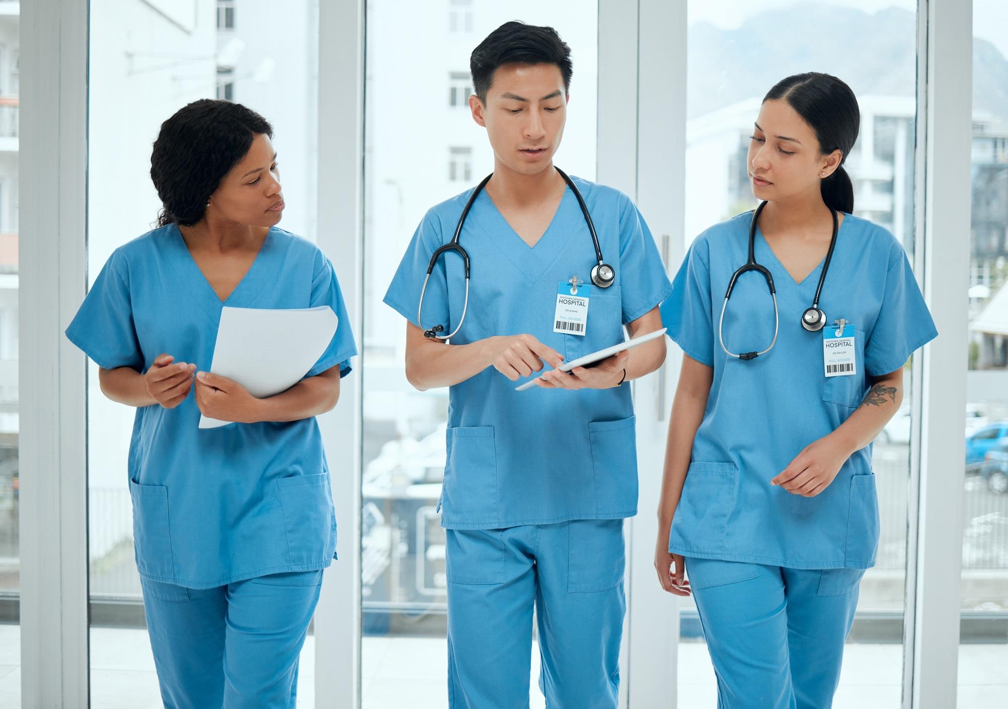 group of healthcare employees walking together