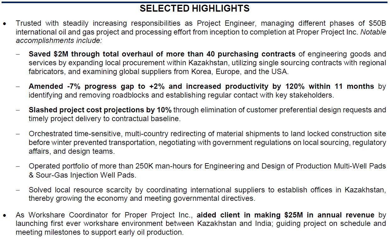 highlights section of a hybrid resume