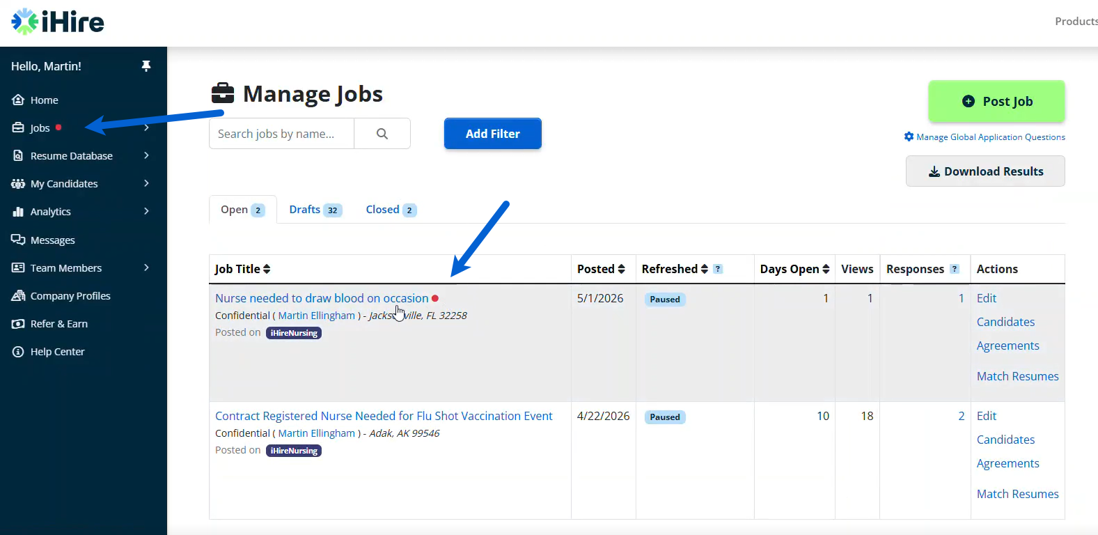ihire freelance notifications screenshot