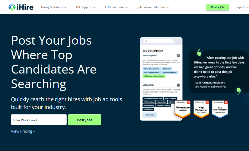 ihire job ads page