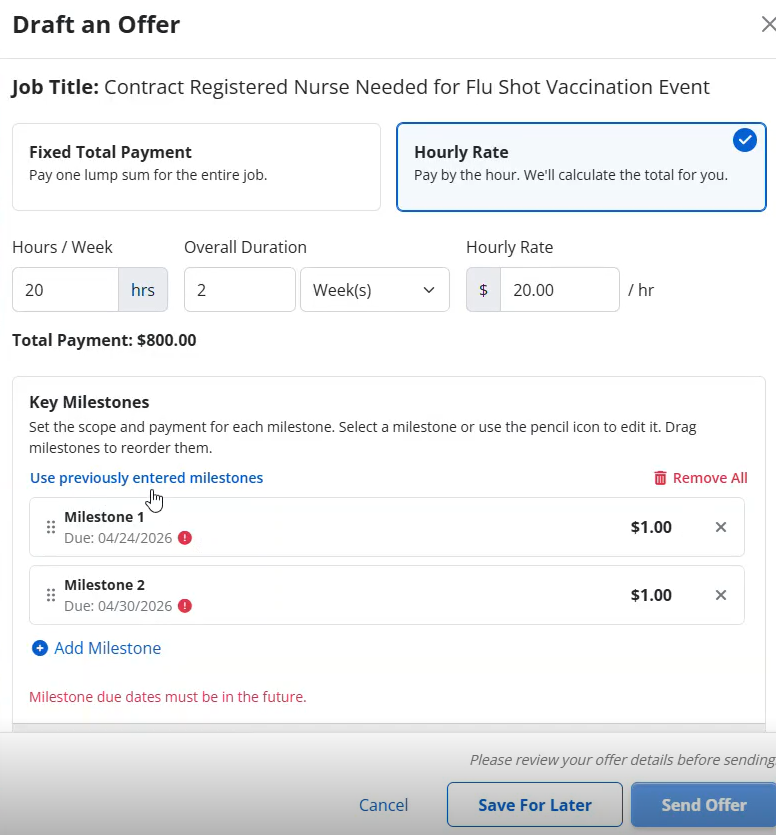 ihire freelance markeplace milestones screenshot