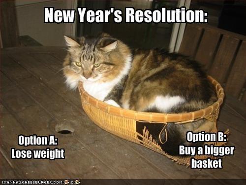 meme: New Year’s Resolution – Option A: Lose weight. Option B: Buy a bigger basket.