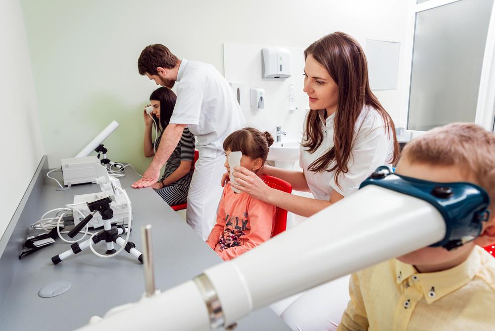 young patients doing eye exercises with orthoptists