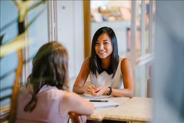 female job seeker having a successful interview