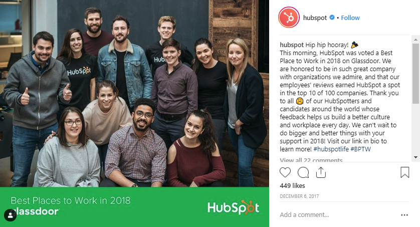 screen shot of a hubspot instagram post