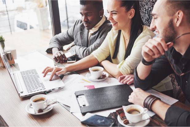 employees looking at computer