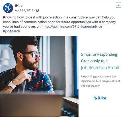 ihire facebook post on job rejection email article