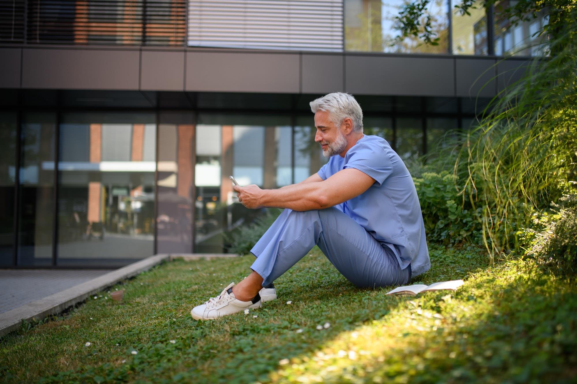 healthcare employee taking a break outside