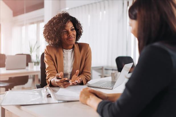 Woman in behavioral interview