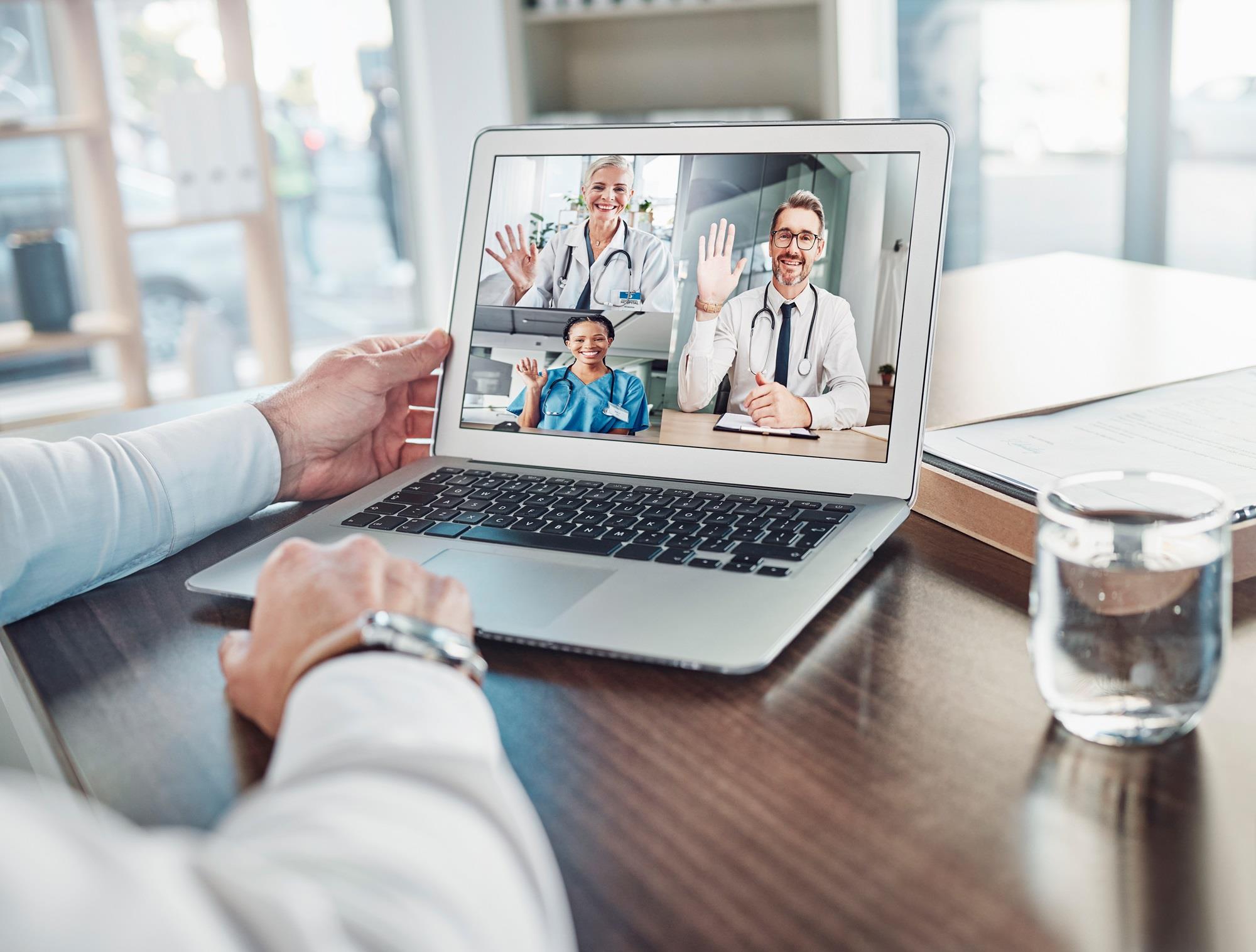 healthcare job seeker being interviewed by a panel virtually