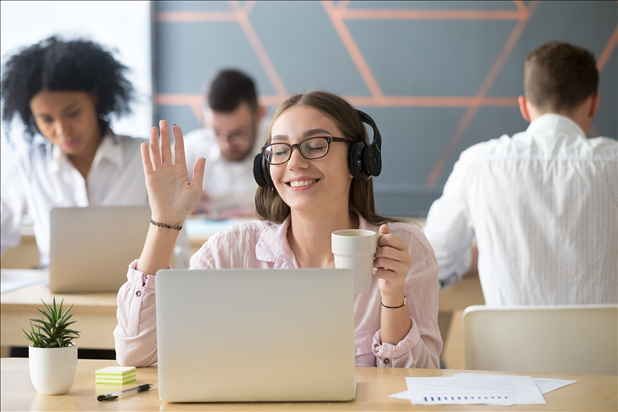 Employee in an office celebrating