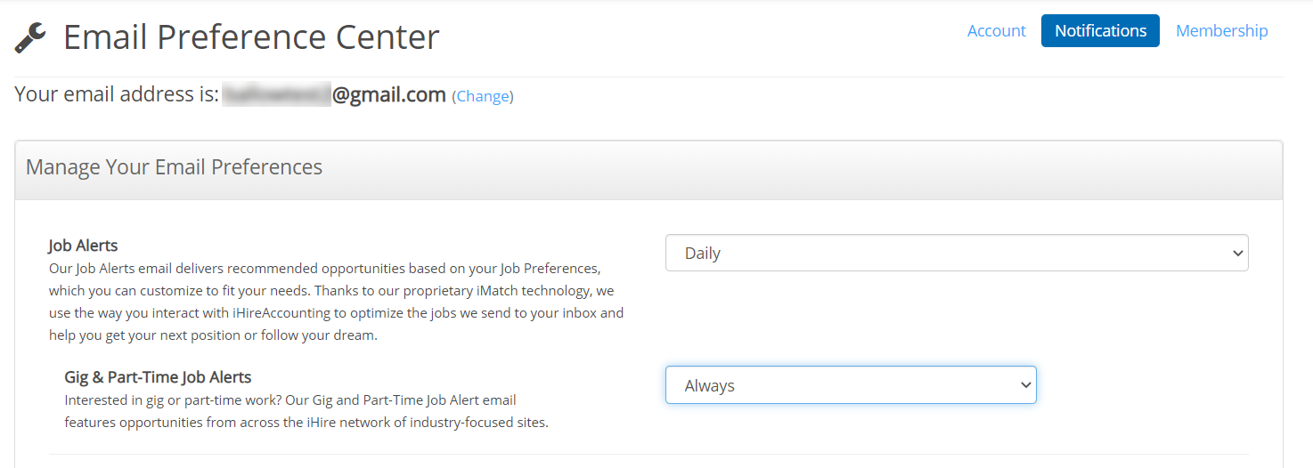 Email Preference Center - Opt in to Gig and Part-Time Job Alert