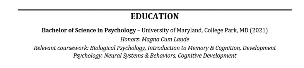 resume education summary example