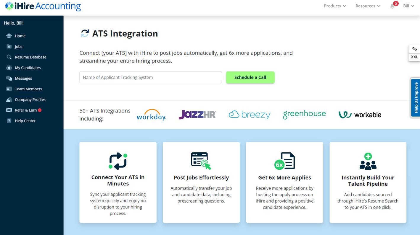 iHire ATS integration screenshot