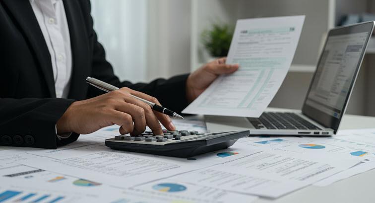 person calculating salary