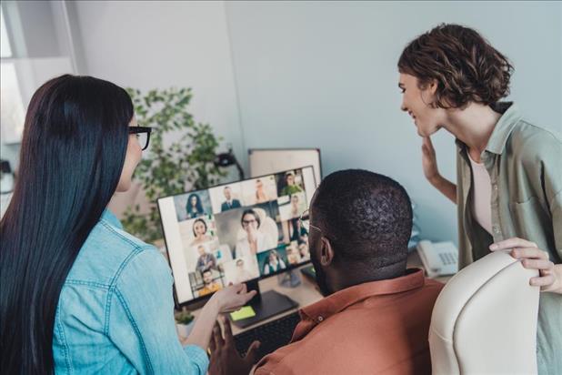 Employees enjoying a hybrid work environment