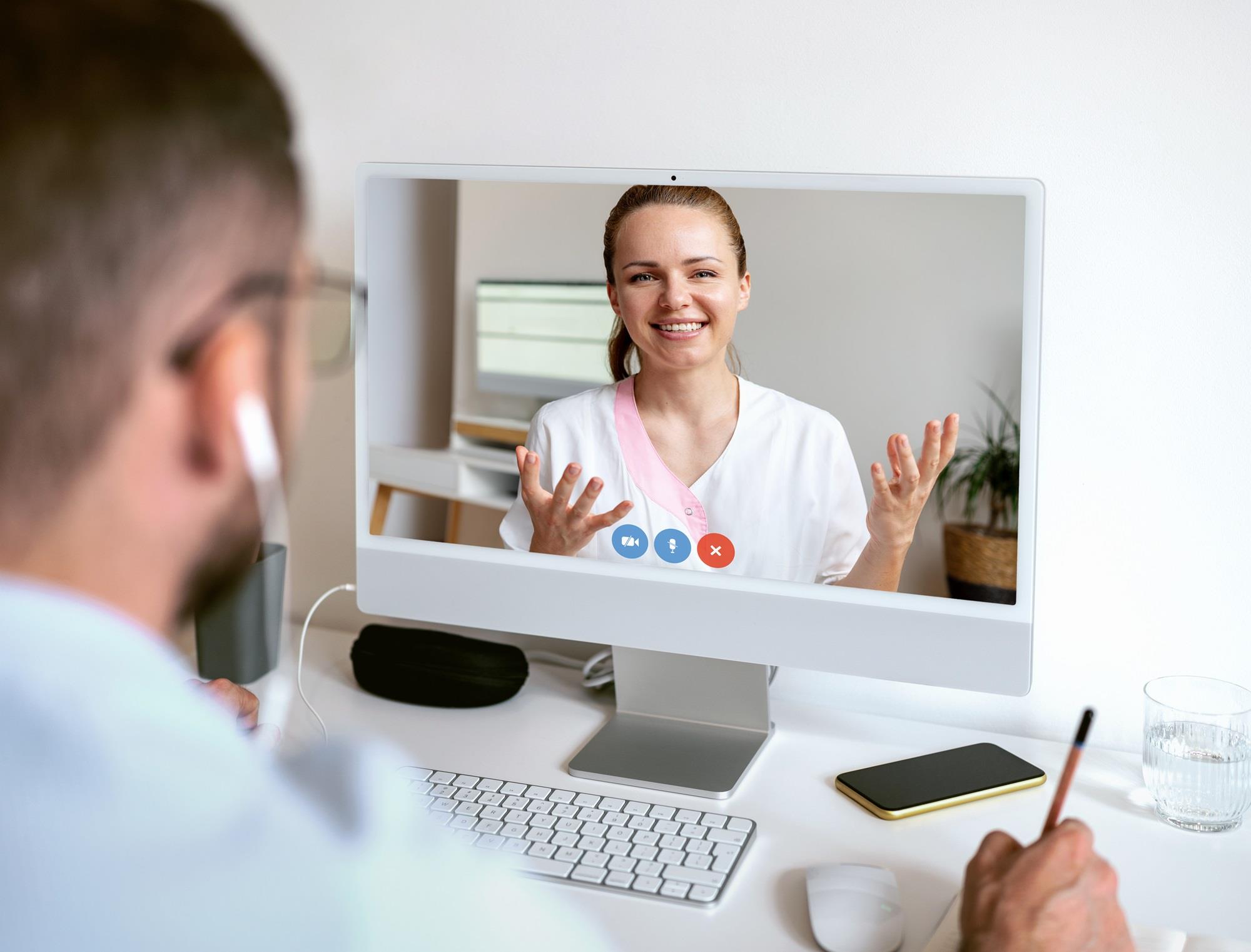 healthcare professional in a virtual meeting