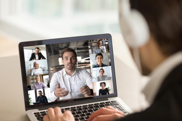 employee participating in a video meeting