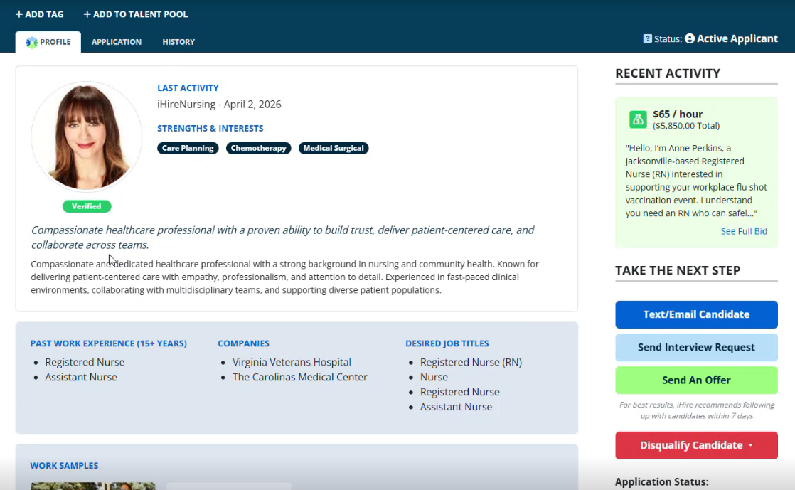 ihire freelance candidate portfolio screenshot