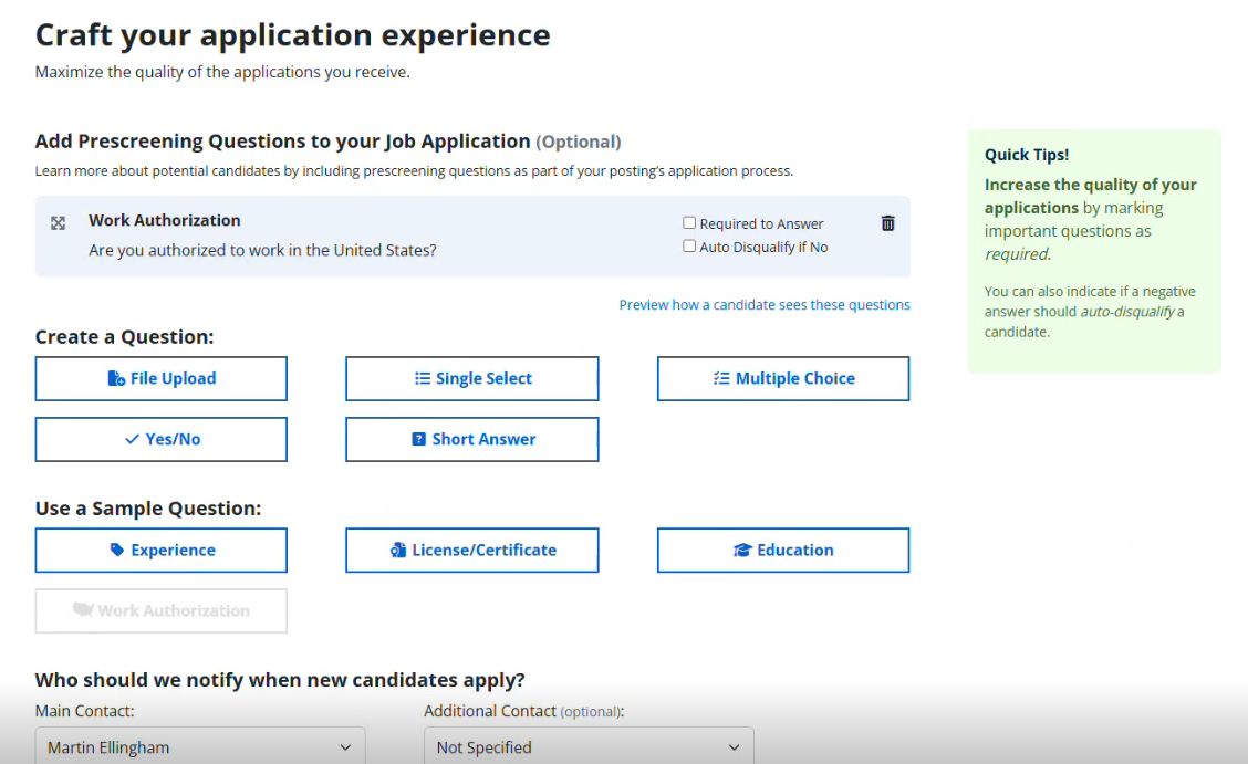screenshot of freelance job posting flow